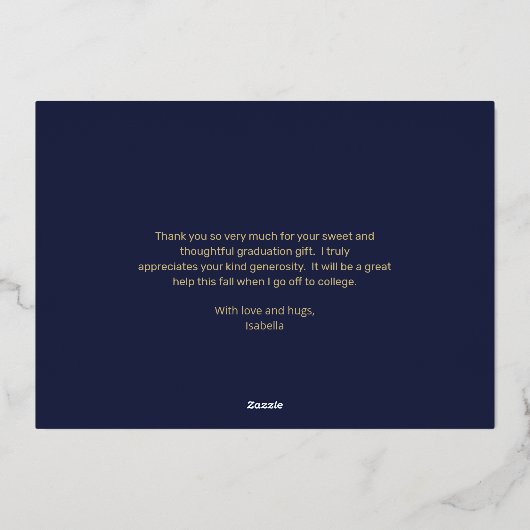 シンプルミニマル写真卒業ありがとう 箔招待状 (裏面)