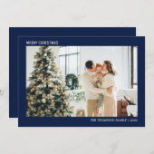 シンプルミニマル写真海軍ブルークリスマス シーズンカード (正面/裏面)