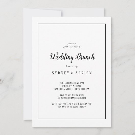 シンプルミニマル写真結婚のブランチ枠 招待状 (正面)