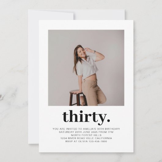 シンプルミニマル写真30歳 招待状 (正面)