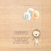 シンプルミニマル可愛いリトルライオン1歳 アクリル招待状 (正面)