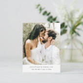 シンプルミニマル大フォトウェディング日付を保存 ポストカード (スタンド正面)