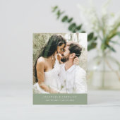 シンプルミニマル大フォトウェディング日付を保存 ポストカード (スタンド正面)