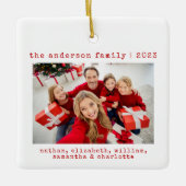 シンプルミニマル家族のクリスマス写真 セラミックオーナメント (正面)