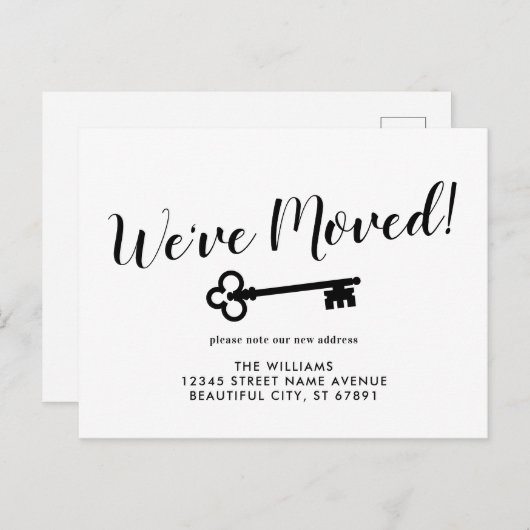 シンプルミニマル引っ越しましたニューホーム鍵移動 案内ポストカード (正面/裏面)