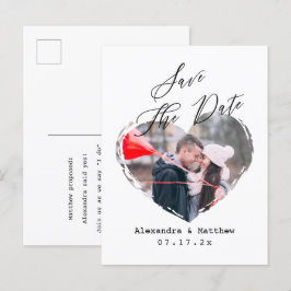 シンプルミニマル愛ハートフォトスクリプトB&W 案内ポストカード