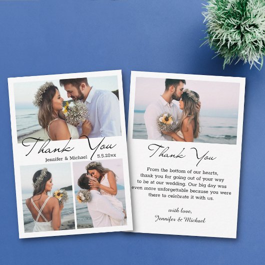 シンプルミニマル感謝してい4枚の写真コラージュ結婚ズ ノートカード