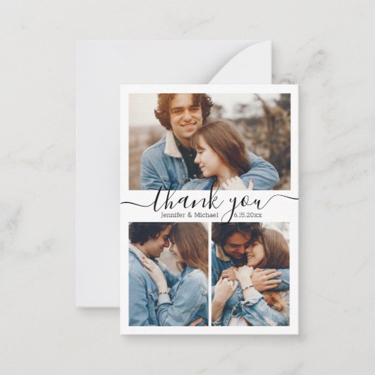 シンプルミニマル感謝してい4枚の写真コラージュ結婚ズ ノートカード (正面)
