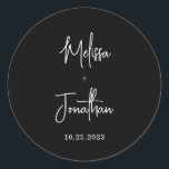 シンプルミニマル手書きスクリプ結婚ト黒 ラウンドシール<br><div class="desc">ミニマルシンプルリスト手書きスクリプト白黒結婚のラウンドクラシックステッカー。</div>