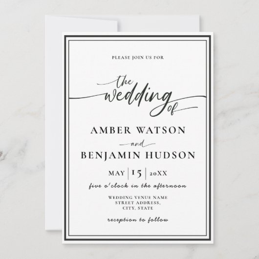 シンプルミニマル書道写真モダン結婚ズ 招待状 (正面)