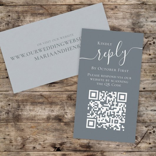 シンプルミニマル書道QRコードRSVPブルー エンクロージャーカード