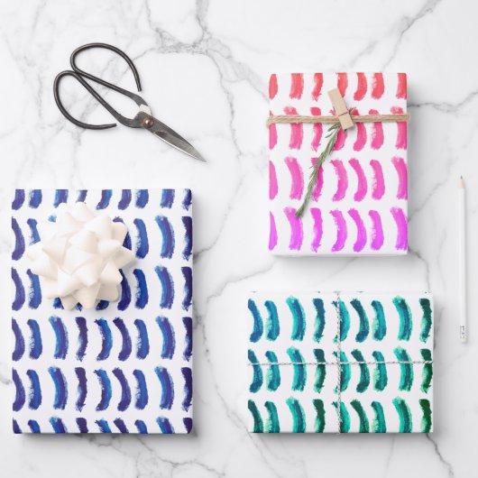 シンプルミニマル油絵を描ブルー線 ラッピングペーパーシート (正面)