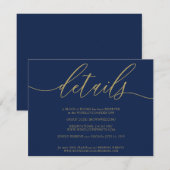 シンプルミニマル海軍金ゴールド結婚ズ詳細 出欠カード (正面/裏面)