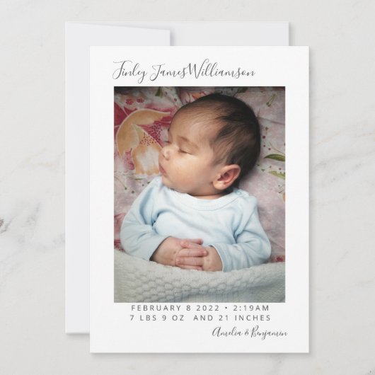 シンプルミニマル生まれたばかりのPhoto Stats誕生 案内状 (正面)