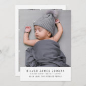 シンプルミニマル男女兼用ム写真ベビー誕生 案内状 (正面/裏面)