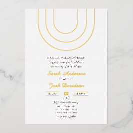 シンプルミニマル白とゴールデン結婚ズフォイル 箔招待状