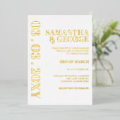 シンプルミニマル白と金ゴールドモダン結婚の 箔招待状 (立ち正面)