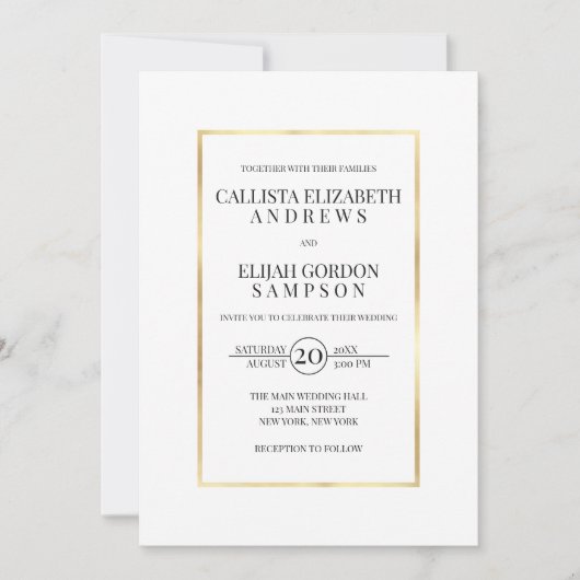 シンプルミニマル白金ゴールド縁ど結婚ズ 招待状 (正面)