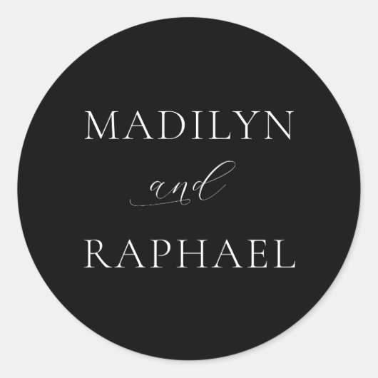 シンプルミニマル白黒パーソナライズされた結婚ズ ラウンドシール (正面)