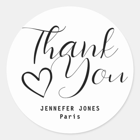 シンプルミニマル白黒書道ハート ラウンドシール (正面)