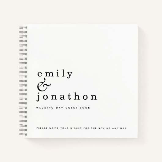 シンプルミニマル白黒結婚ズゲストブック ノートブック (正面)