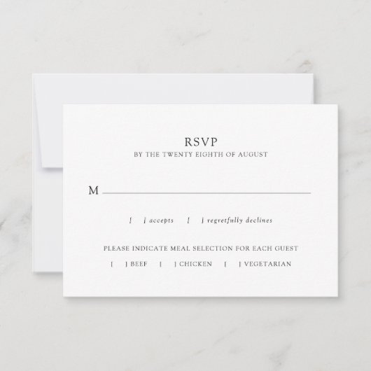 シンプルミニマル白黒食事チョイス結婚ズ 出欠カード (正面)