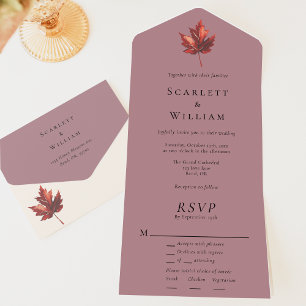 シンプルミニマル秋リーフマウヴェエンツリーRSVPの結婚RSVP オールインワン招待状