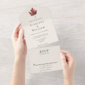 シンプルミニマル秋リーフ結婚クリーム オールインワン招待状 (貼ってはがせる)