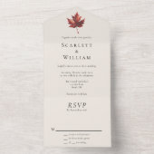 シンプルミニマル秋リーフ結婚クリーム オールインワン招待状 (内側)