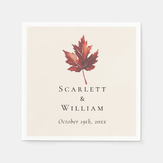 シンプルミニマル秋リーフ結婚クリーム スタンダードカクテルナプキン (正面)