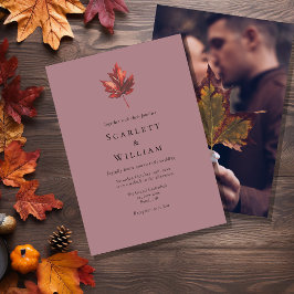 シンプルミニマル秋リーフMauveフォト結婚ズ 招待状