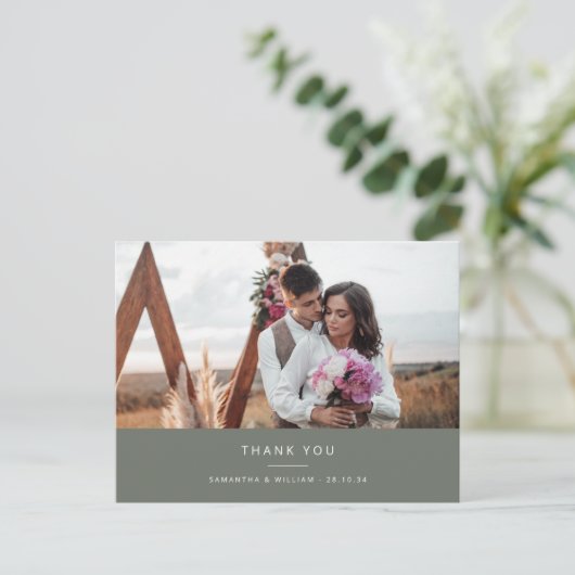 シンプルミニマル結婚の写真感謝してい ポストカード (スタンド正面)