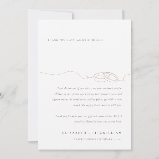 シンプルミニマル結婚リングや輪 | 赤面ピ結婚ンク サンキューカード (正面)