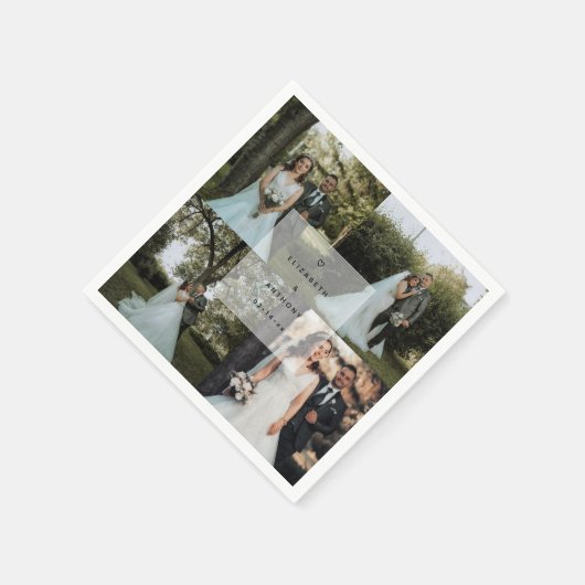 シンプルミニマル結婚者夫婦の写真コラージュ スタンダードカクテルナプキン (角)