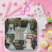 シンプルミニマル結婚者夫婦の写真コラージュ ペーパープレート (パーティー)