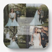 シンプルミニマル結婚者夫婦の写真コラージュ ペーパープレート (正面)