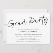 シンプルミニマル脚本白黒卒業パーティー 招待状 (正面)