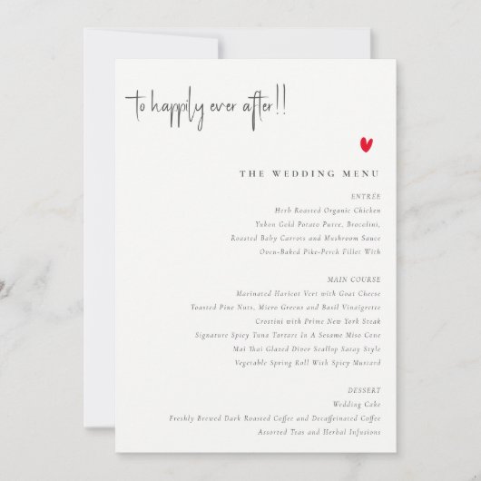 シンプルミニマル赤いハートス結婚クリプトのメニュー・カード 招待状 (正面)