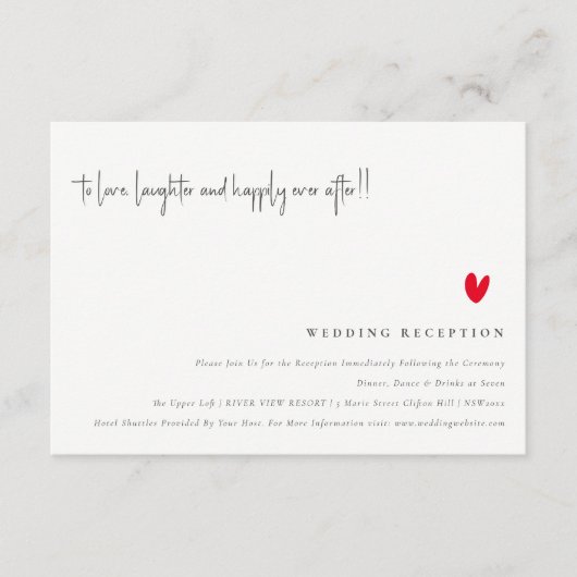 シンプルミニマル赤いハート台本ウェディング受付 エンクロージャーカード (正面)