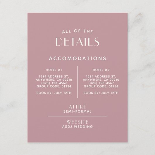 シンプルミニマル赤面ベージュ色結婚の詳細エンクロージャ エンクロージャーカード (正面)