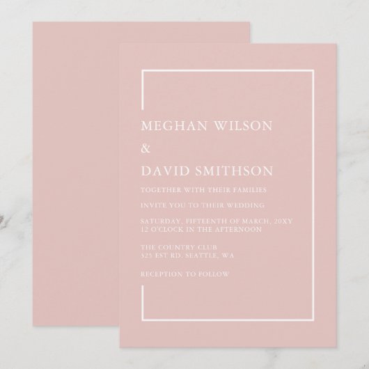 シンプルミニマル赤面モダン結婚ズ 招待状 (正面/裏面)