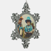 シンプルミニマル追加フォト文字 スノーフレークピューターオーナメント (左)