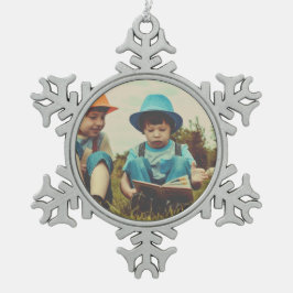 シンプルミニマル追加フォト文字 スノーフレークピューターオーナメント