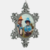 シンプルミニマル追加フォト文字 スノーフレークピューターオーナメント (左)