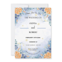 シンプルミニマル青イエローフローラ結婚ズ