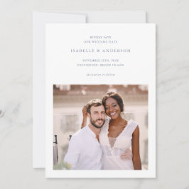 シンプルミニマル青2枚の写真結婚 セーブザデート