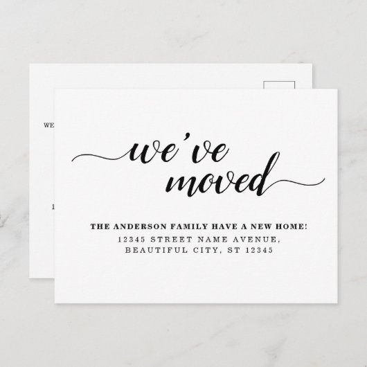 シンプルミニマル黒引っ越しました新しいホームムービング 案内ポストカード (正面/裏面)