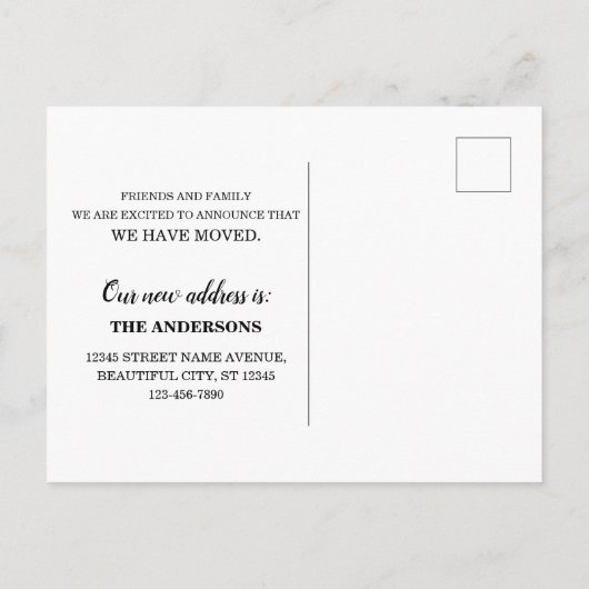 シンプルミニマル黒引っ越しました新しいホームムービング 案内ポストカード (裏面)