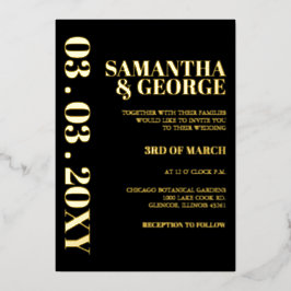 シンプルミニマル黒白モダン結婚ズ 箔招待状