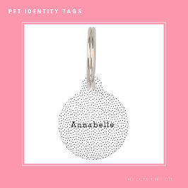 シンプルミニマル黒白水玉模様レトロ ペット　ネームタグ